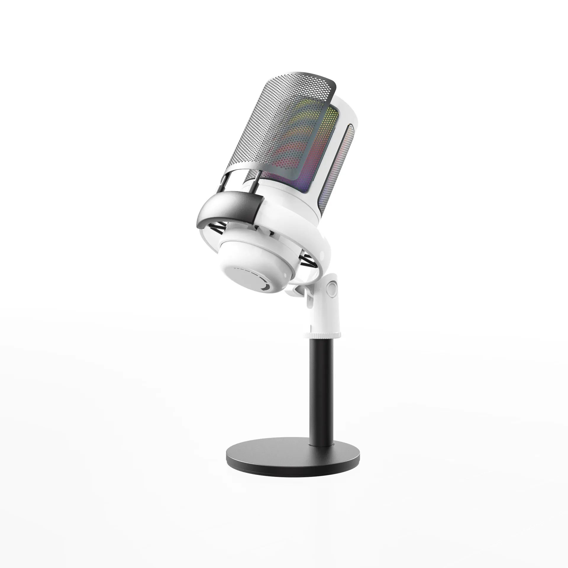 Condenser microphone with RGB lighting in black, white, or pink colours for live streaming