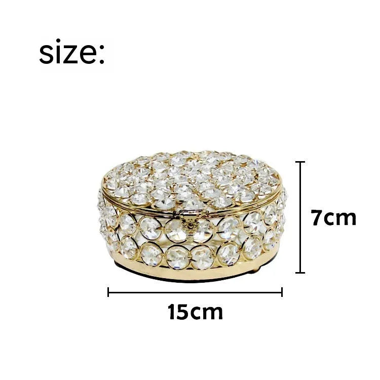 Crystal glass jewellery storage box with French gold metal frame and European design