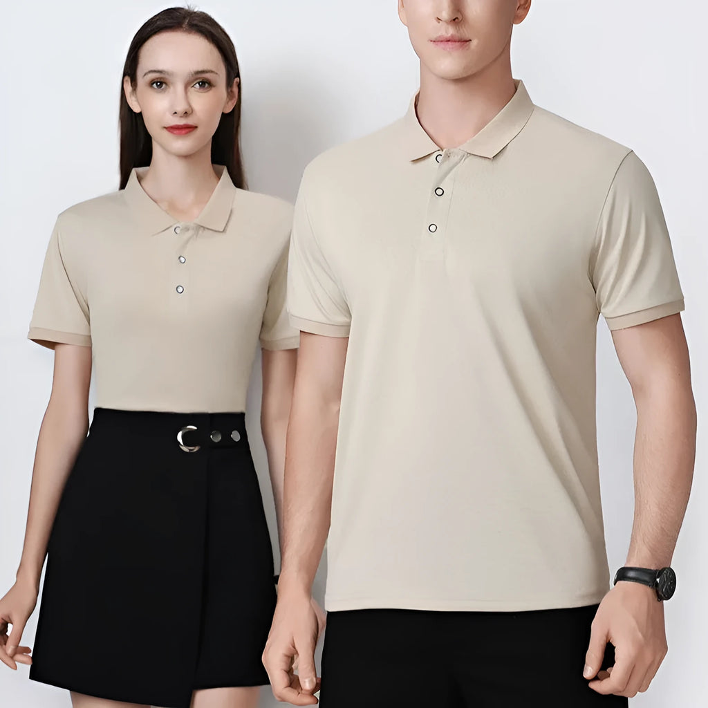 Ice silk short sleeve polo shirt pullover in six colours, shown with a polo collar and designed for logo application.