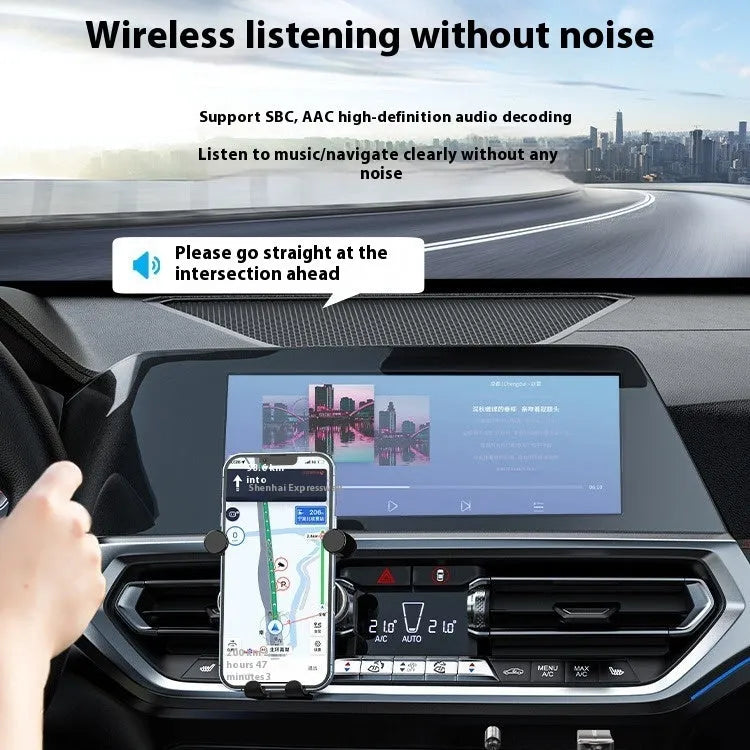 USB car Bluetooth audio receiver with zinc alloy plug and copper 3.5mm jack on a lightweight PU-sleeved cable.