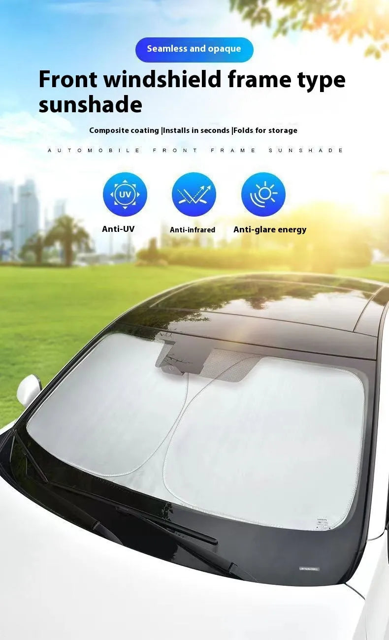 Aluminium foil car sunshade in titanium silver colour showing heat insulation properties