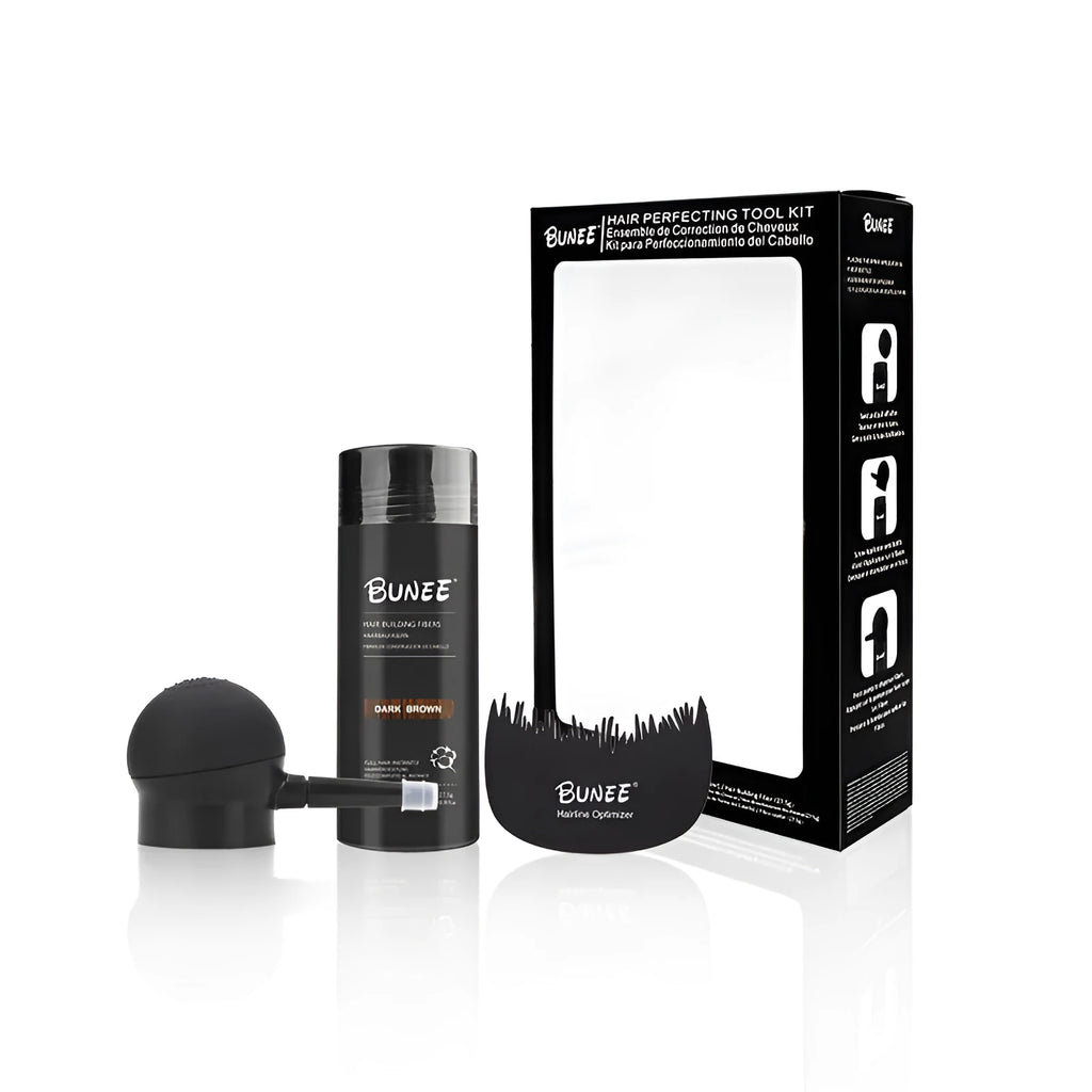 Dense Hair Fiber Powder three-piece set in box with applicator and comb