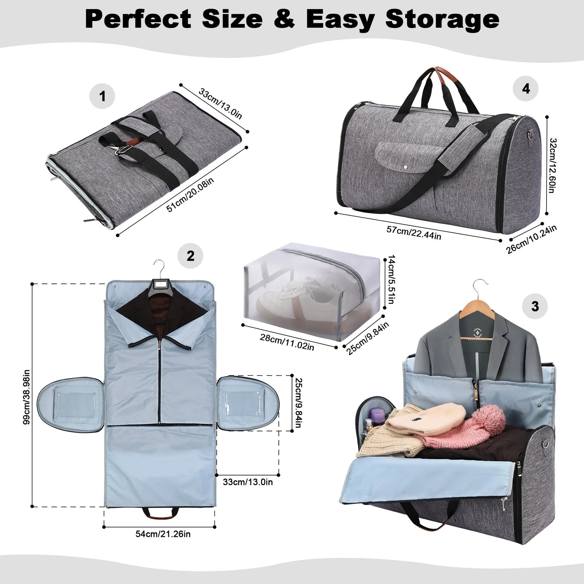 Folding duffel bag in Oxford cloth with 36-55L capacity for travel and workouts