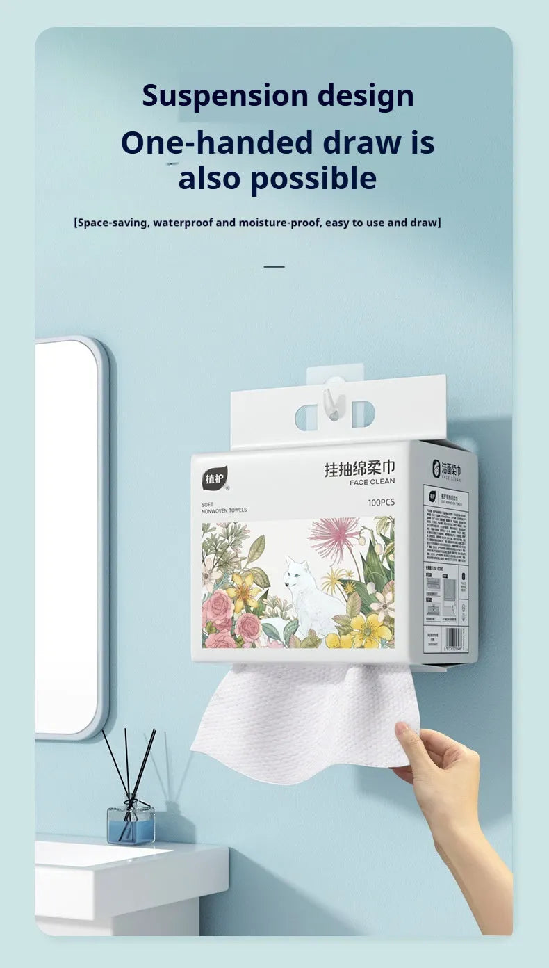 Disposable face cloth roll with hanging removable design containing 100 thickened sheets