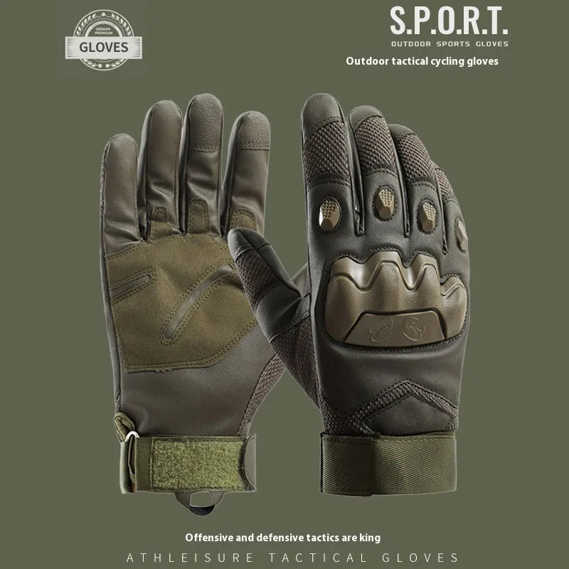 Men's black tactical gloves with full finger design and touch screen compatible fingertips