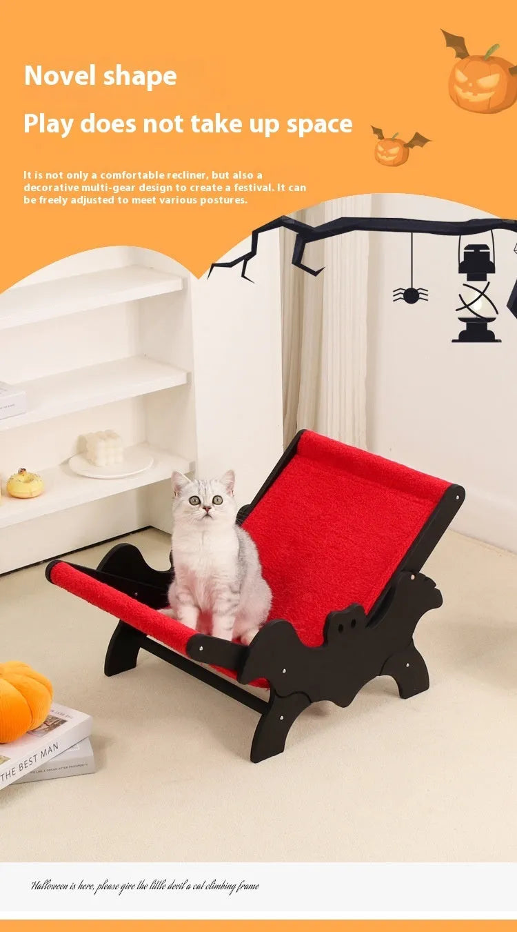 Black and red wooden cat recliner bed for pets
