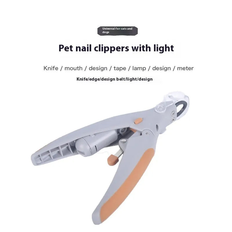 White and blue dog nail clipper with a visible blood line indicator window and a separate safety guard on a blister card.