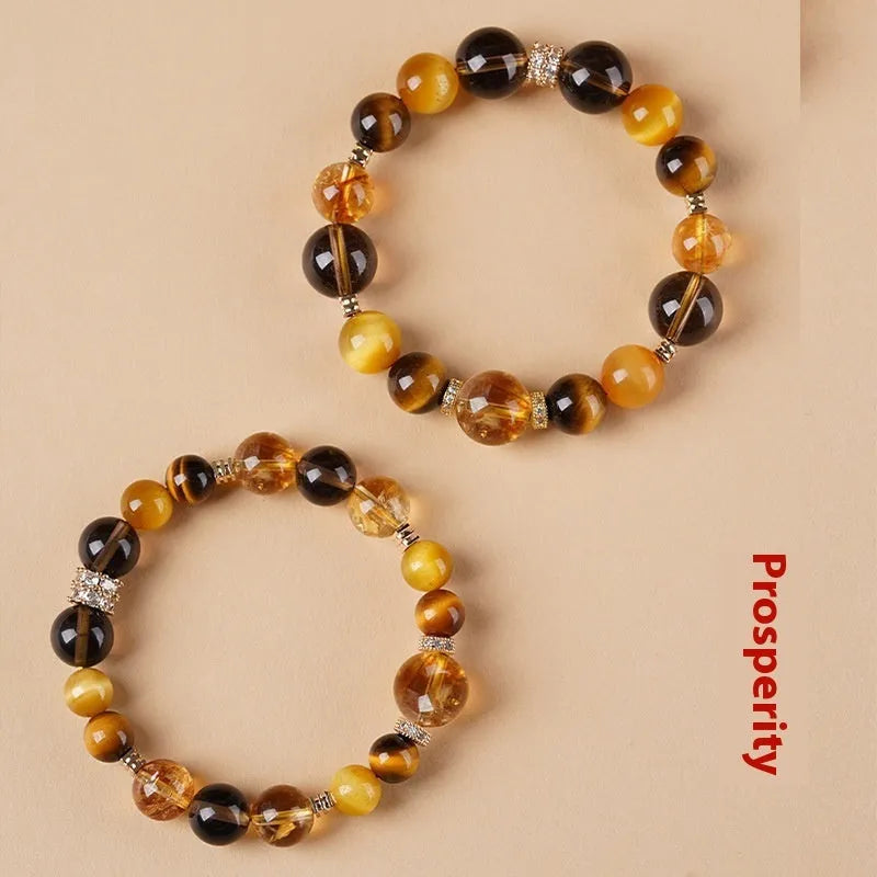 Geometric tiger-eye crystal bracelet with yellow beads in 10mm or 12mm sizes