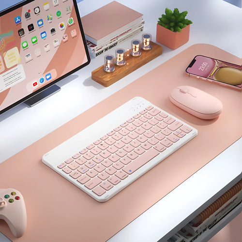 Pink and white Bluetooth wireless keyboard for girls with optional matching mouse