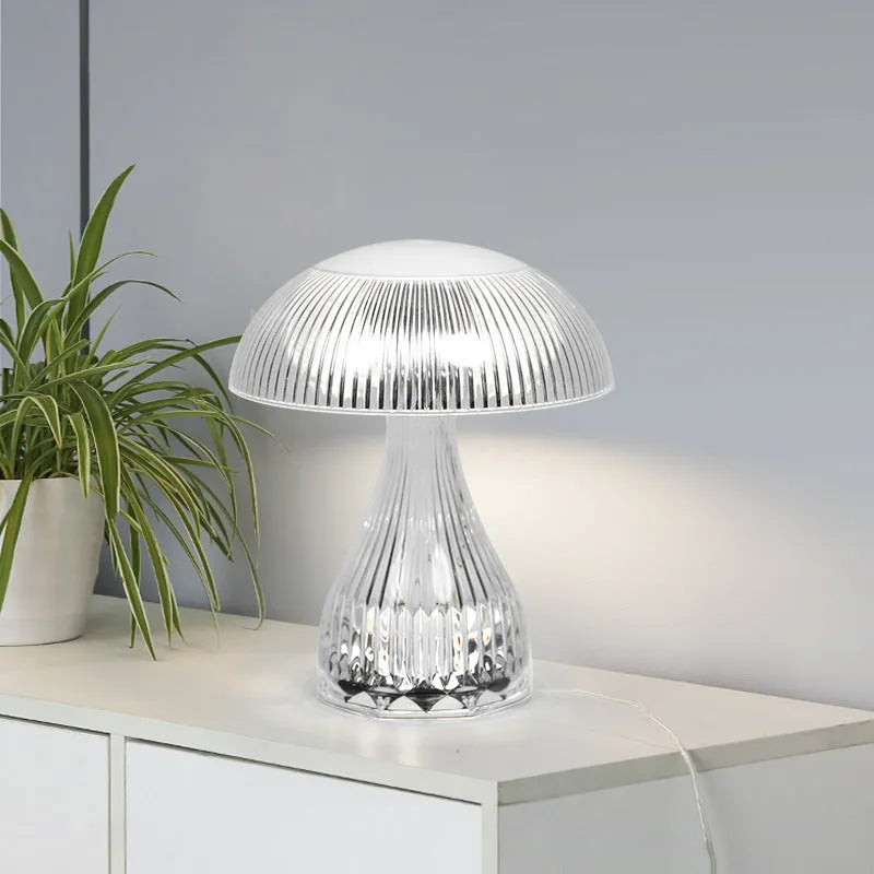 White acrylic USB rechargeable touch control table lamp with three colour settings.