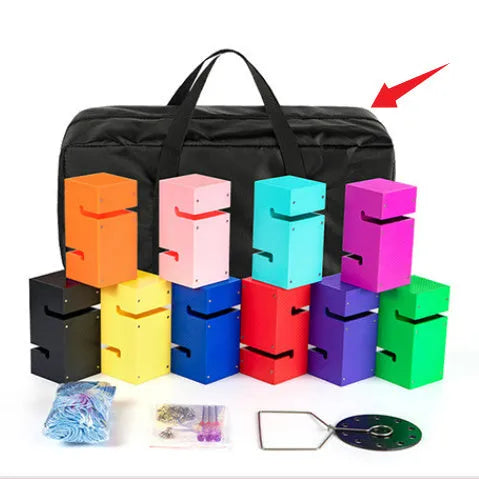 Outdoor team building equipment set with ABS plastic blocks, pull ropes, and connection frame