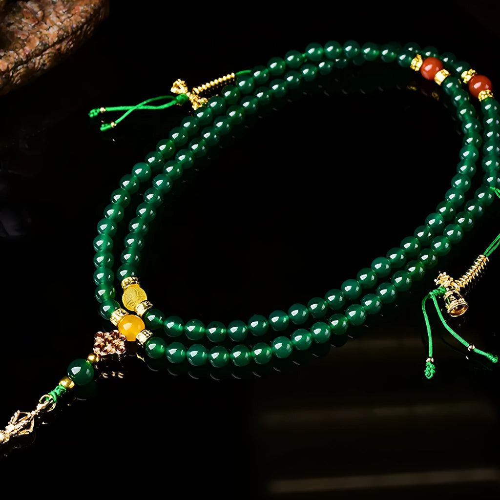 Brazil natural green agate multi-circle bracelet shown in hand, with certificate.