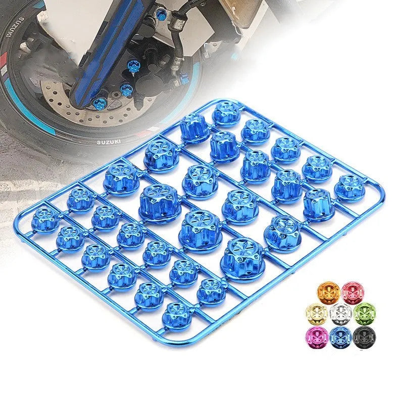 Set of 30 coloured ABS plastic motorcycle screw covers for engine modification