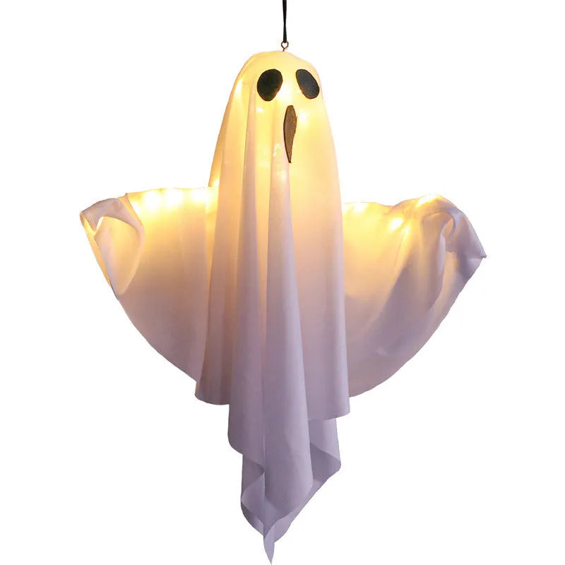 Ghost scream Halloween decoration light with cloth construction and battery-powered 4.5V electronics in white or orange