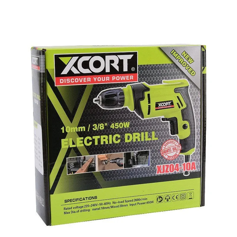 450W pistol grip electric drill with multi-speed control and a 10mm chuck.
