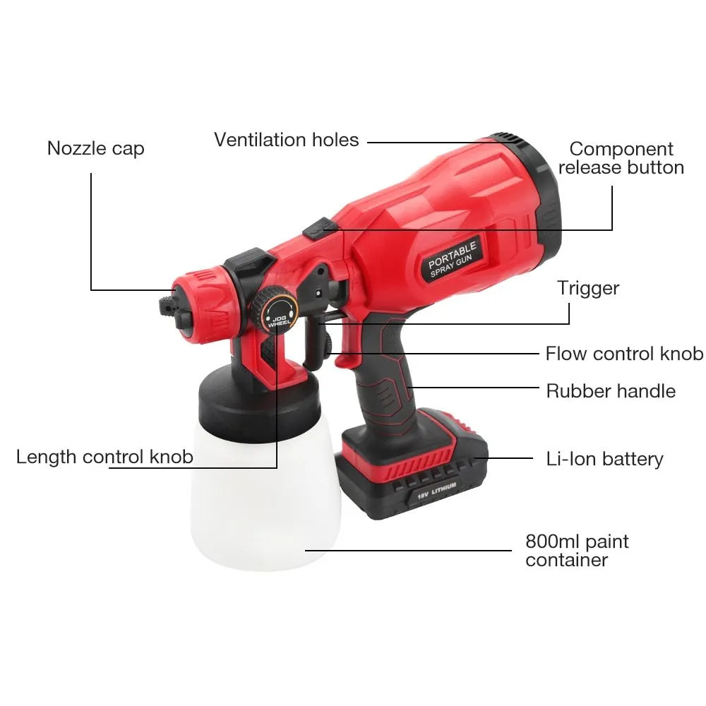 Blue cordless paint spray gun with 800ml can and 1.8mm nozzle for DIY painting