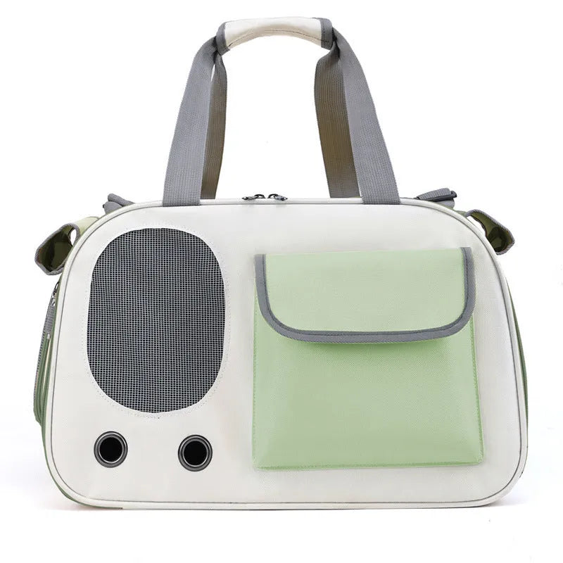 Foldable canvas pet carrier bag with shoulder strap in black colour