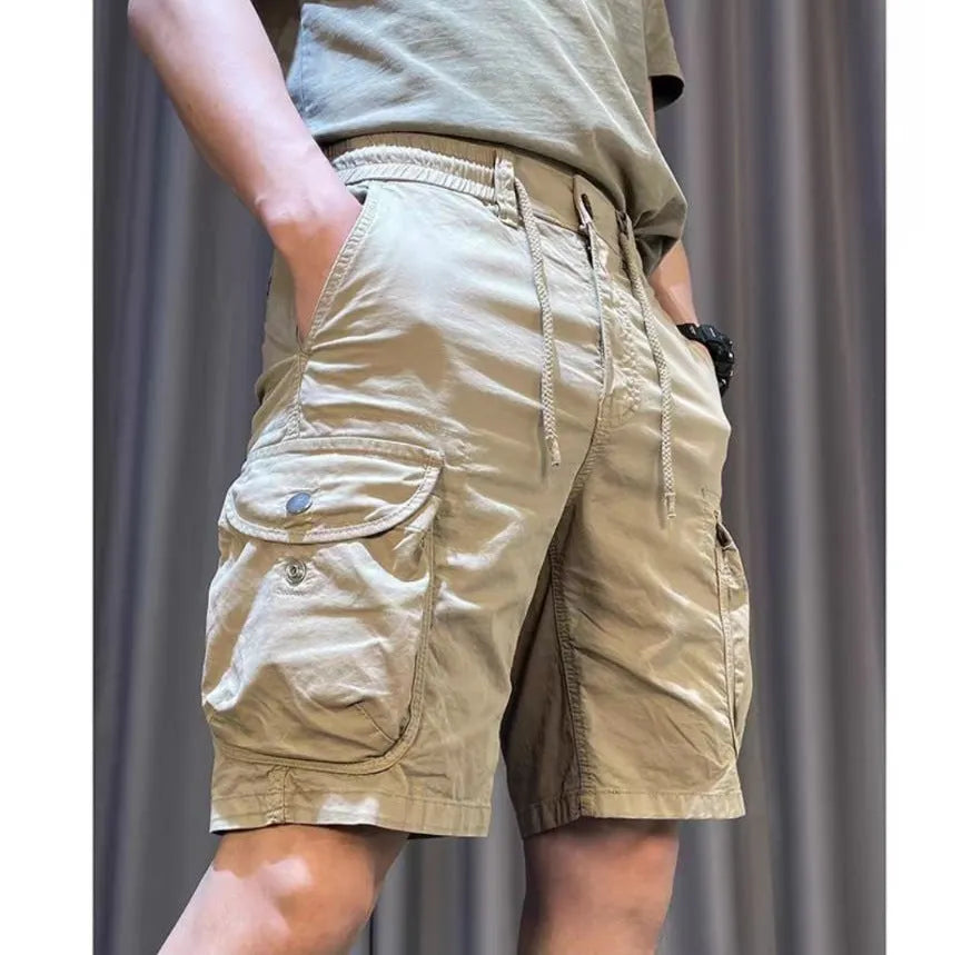 Korean-style loose straight overalls pants with multiple pockets in black colour