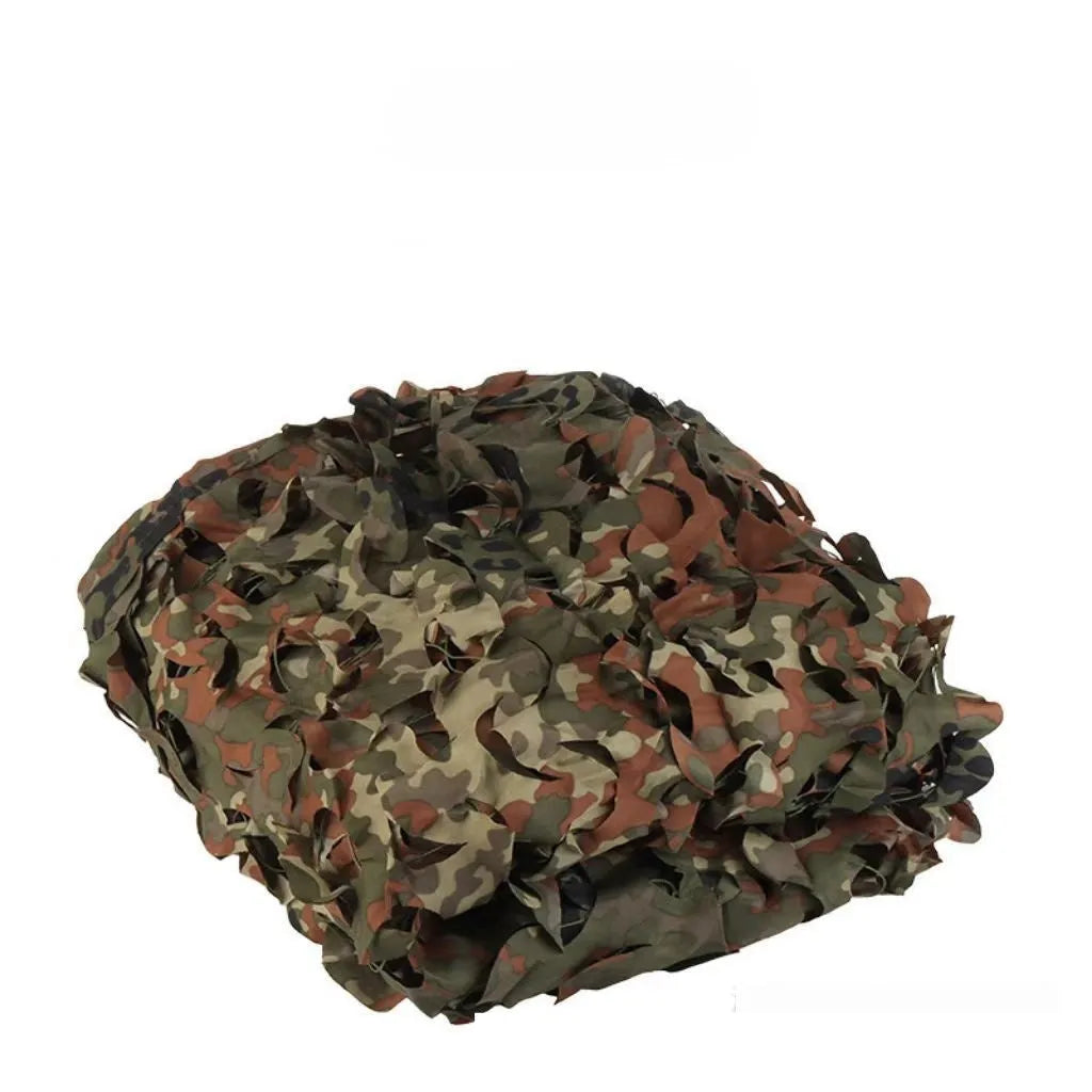 Green camouflage cover net showing multiple pattern options including desert and snow camouflage for outdoor use