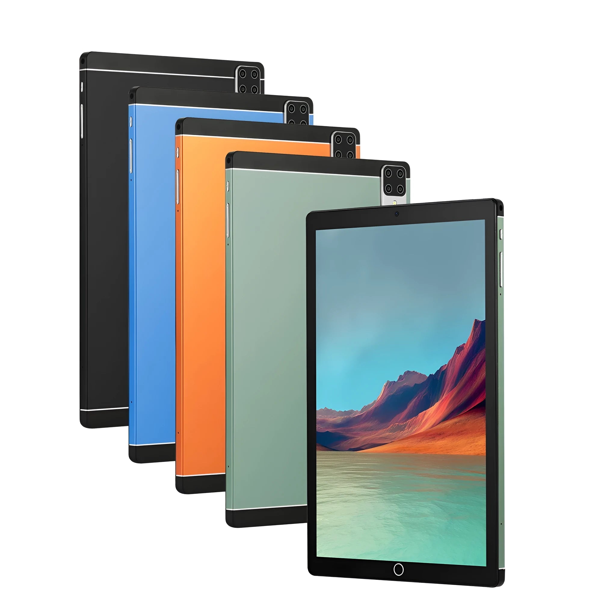 11.6-inch Android 15 tablet in black blue green orange colours with dual SIM and GPS navigation