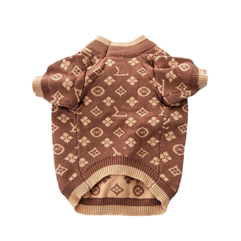 Wool knitted dog sweater in monochrome or two-tone colours for autumn and winter wear.