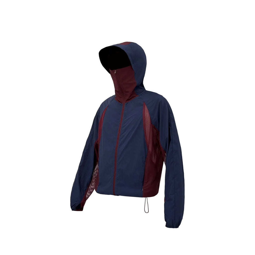 Mesh stitching sun protective clothes in nylon fabric showing desert brown, light grey, red and blue colour options