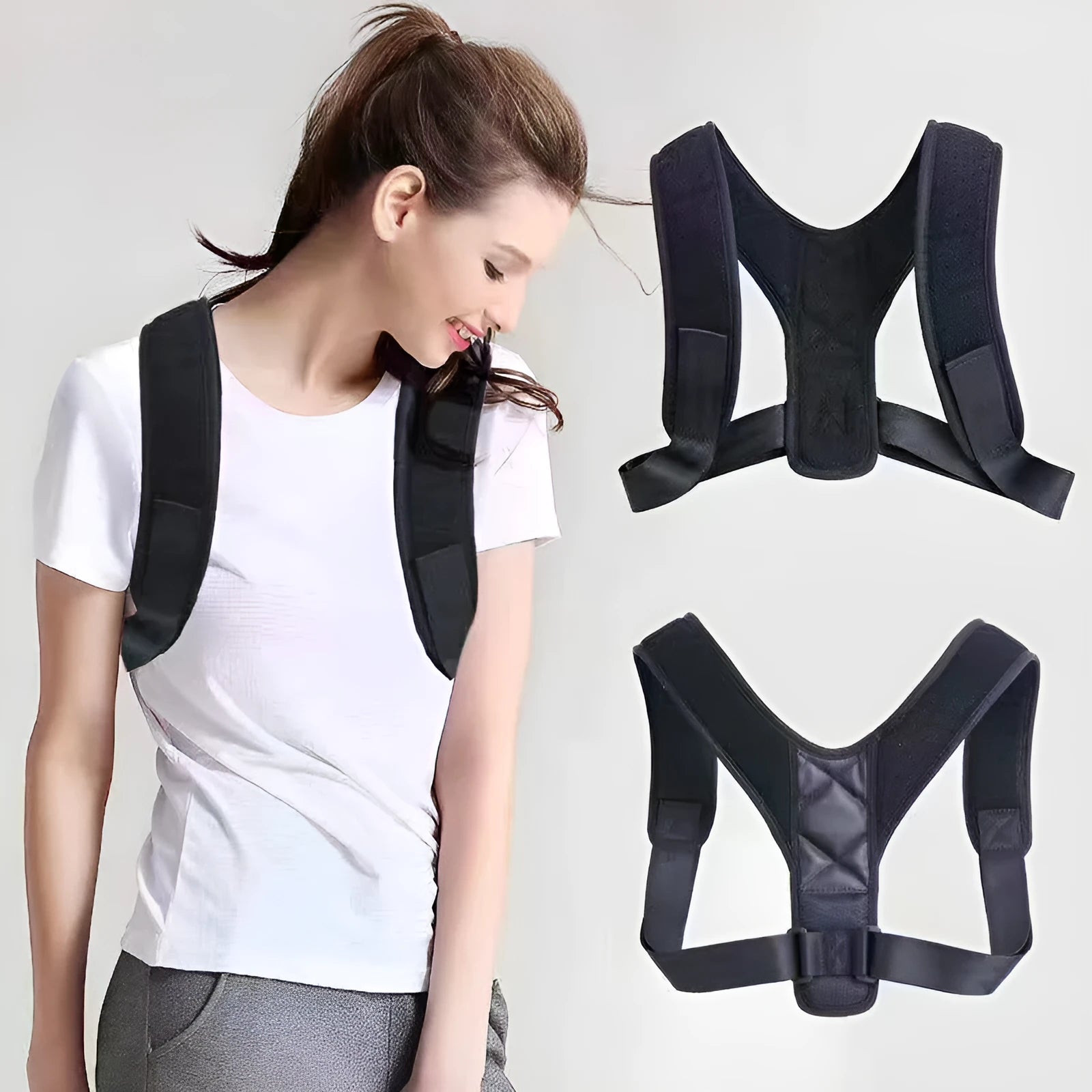Nylon posture correction band for back support and humpback prevention during sitting