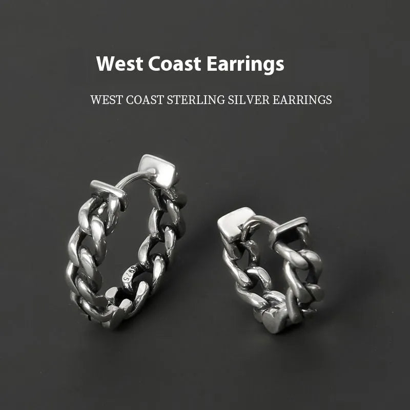 Men's copper geometric hip hop earrings in 10mm and 14mm sizes showing single and pair options