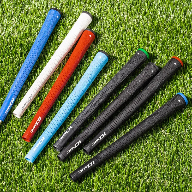 TPE material golf club replacement grip in various colours including pink, red, blue, white and two-tone options.