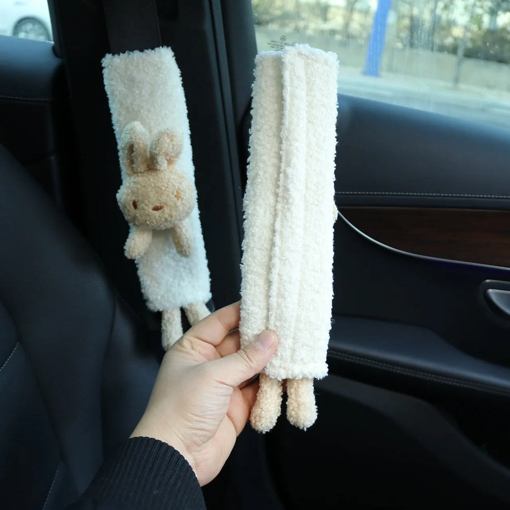 Cartoon plush car safety belt shoulder protector in Rabbit and Bear designs
