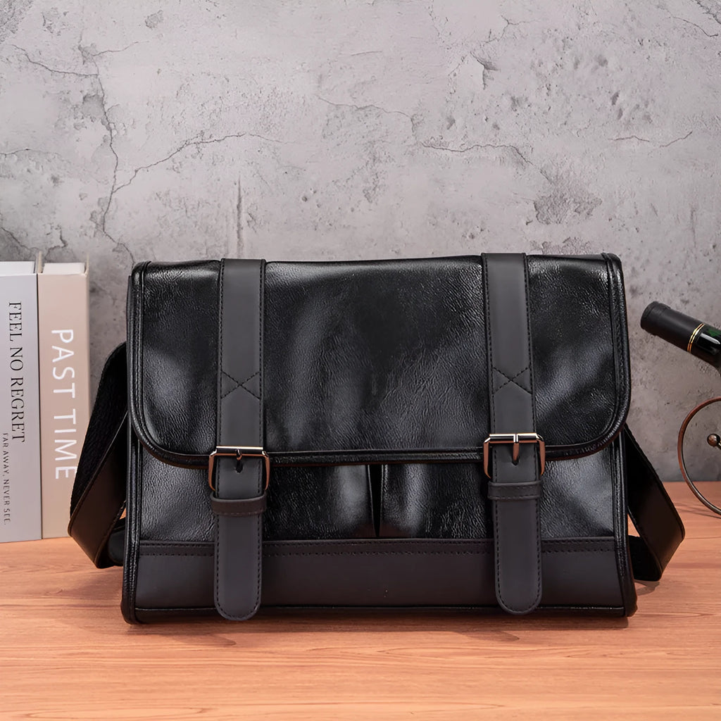 Black Korean-style men's backpack with anti-theft features and PU construction