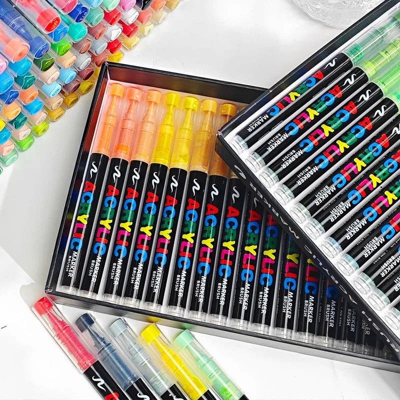 Set of straight liquid acrylic marker pens with soft heads for art painting