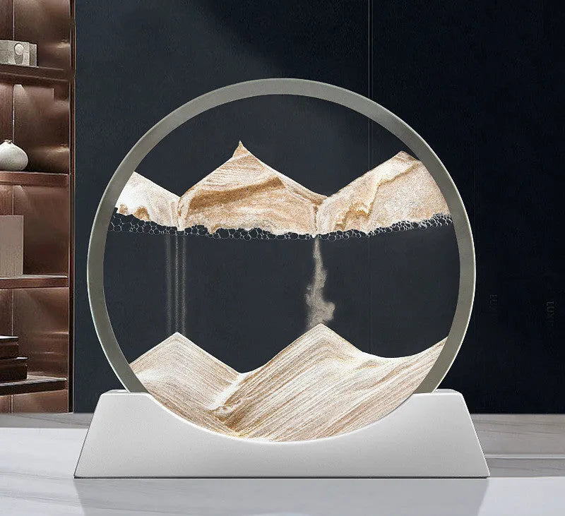 12-inch quicksand painting night lamp with abstract rotary sand design on desktop