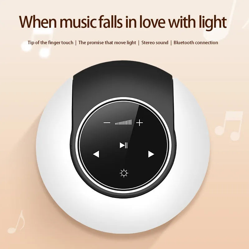 Blue Bluetooth speaker LED desk lamp with touch controls and folding design on wooden desktop