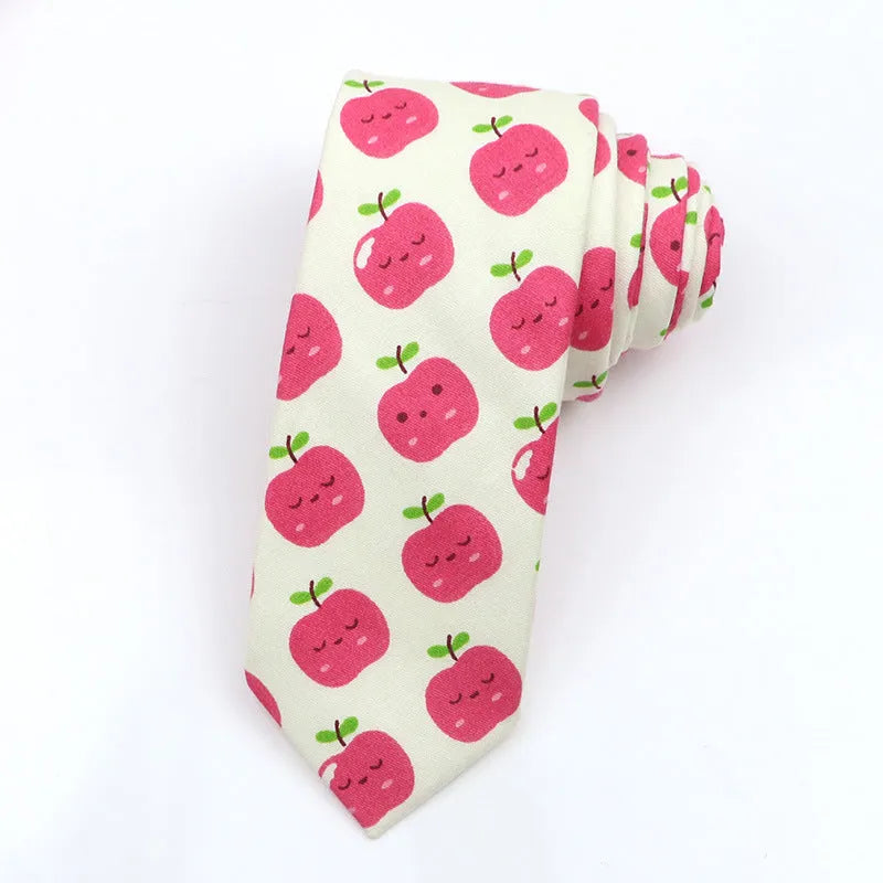 Narrow cotton bow tie with cartoon print pattern in assorted colour codes for men casual wear