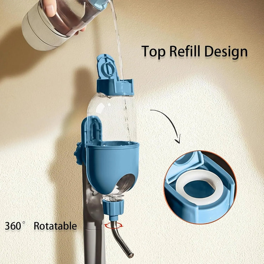 Blue small animal water bottle with rotatable nozzle for cage mounting