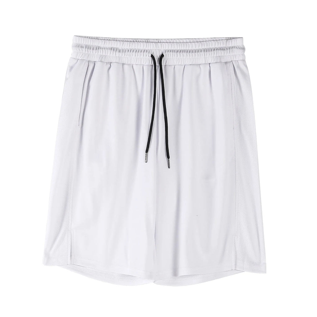 Men's black quick-drying mesh shorts with elastic waistband and loose fit for summer sports