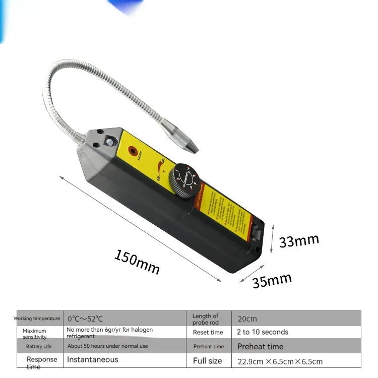 WJL-6000 electronic halogen leak detector with 20cm probe on a workbench.