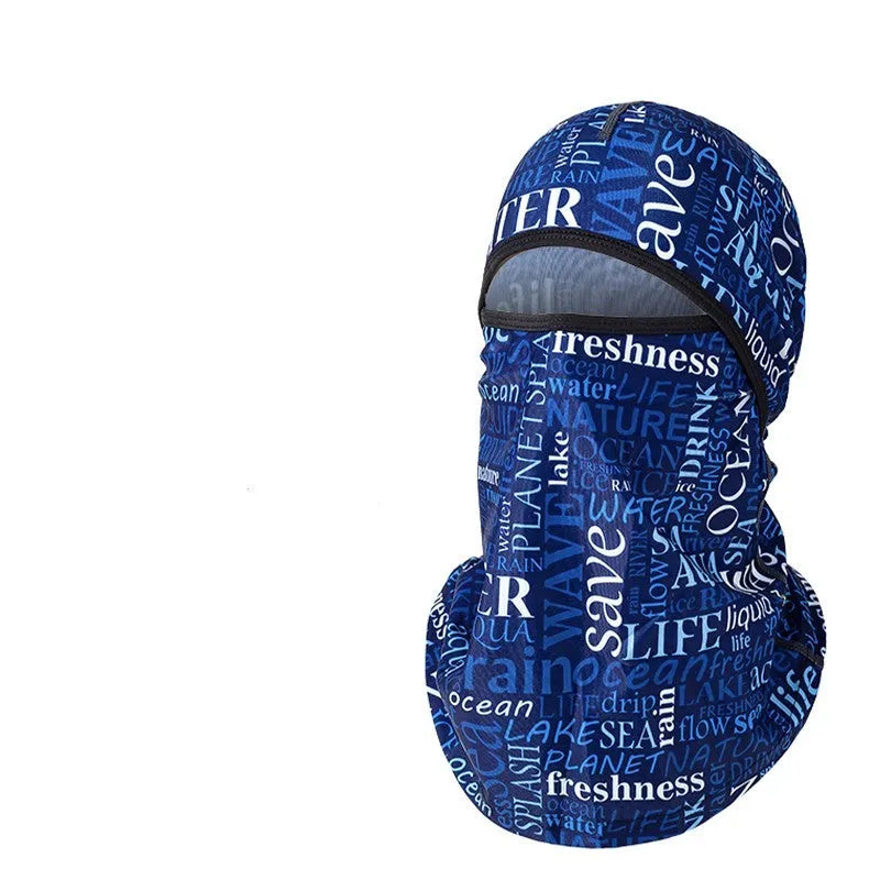 A cotton motorcycle head cover and gloves set for men and women, shown in a patterned colour.