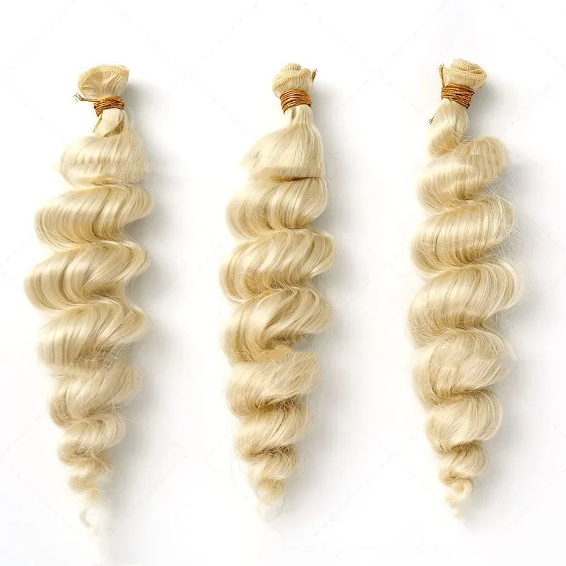 Golden synthetic fibre wig in three length options: 18, 20, and 22 inches.