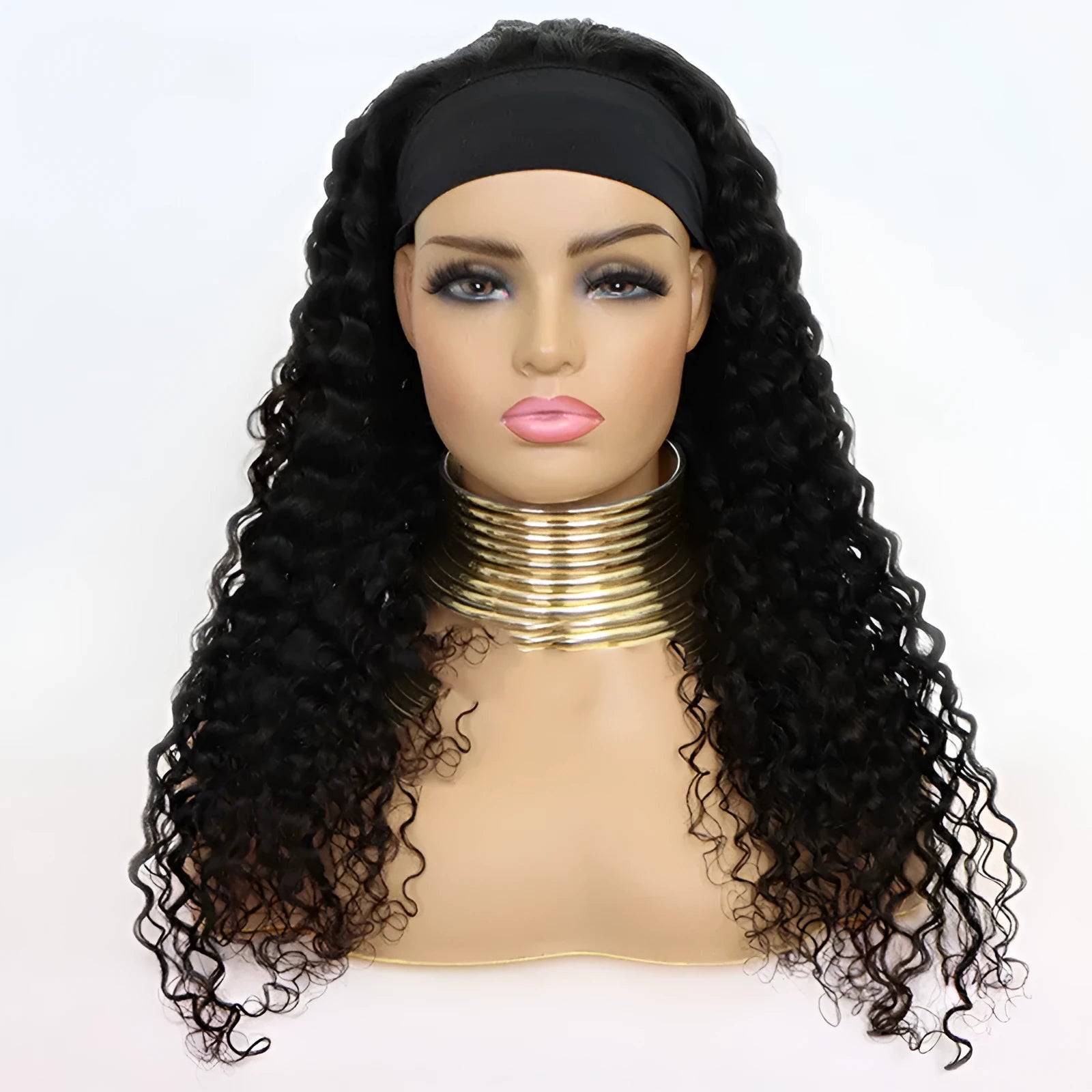 Brazilian Water Wave Headband Human Hair Wig for Ladies Medium Long Hair 8-18 Inch Lengths Can Be Dyed Any Skin Colour Photo Colour Natural Look