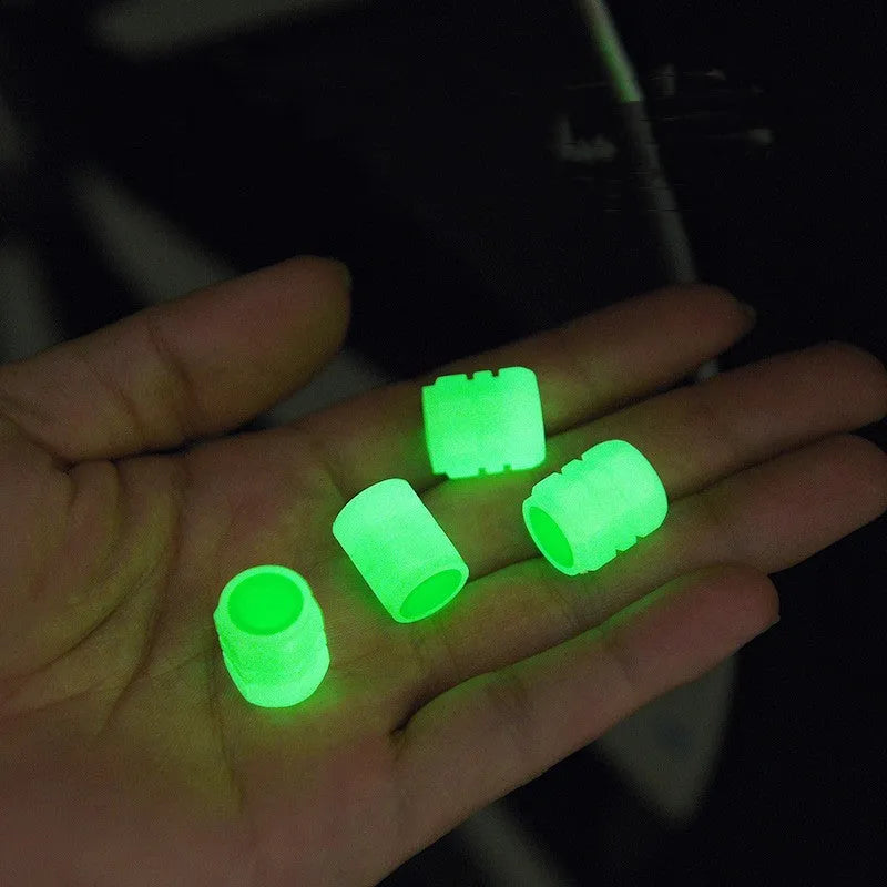 Car luminous valve caps with glow-in-the-dark rubber construction for tyre valve stems