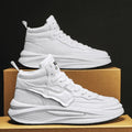 Men's black high-top platform shoes with round toe and PU upper material