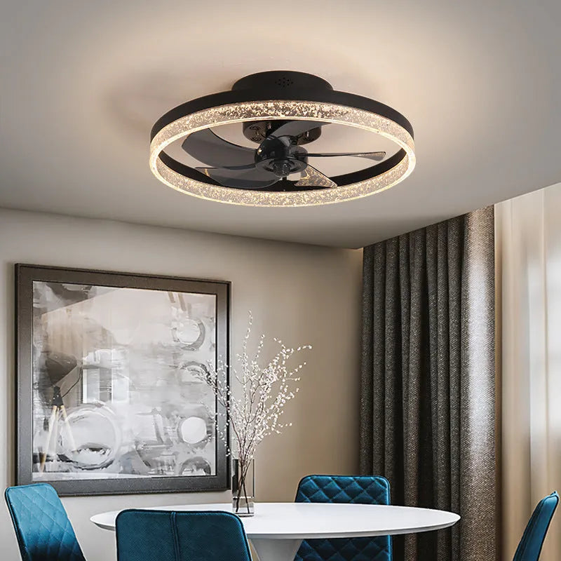 Nordic design remote control ceiling fan lamp with light, 50cm diameter in coffee gold finish.