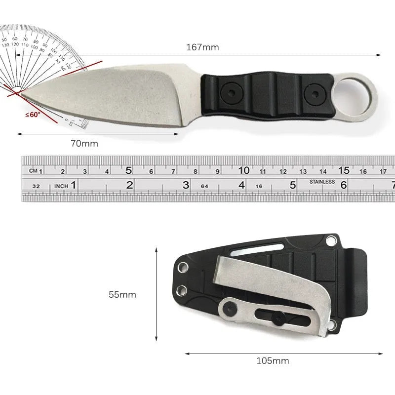 Outdoor camping portable small straight knife stainless steel black finish