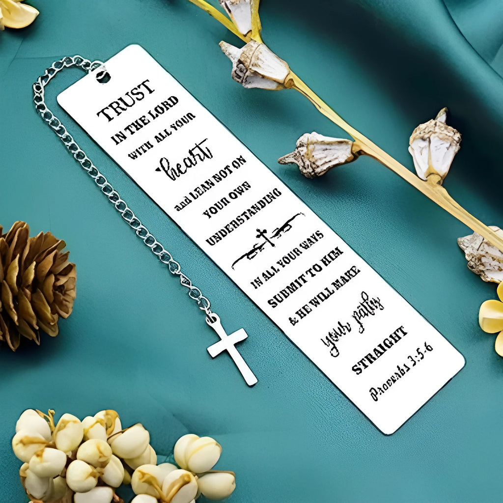 Stainless steel Bible verse bookmark with European style design and metallic finish
