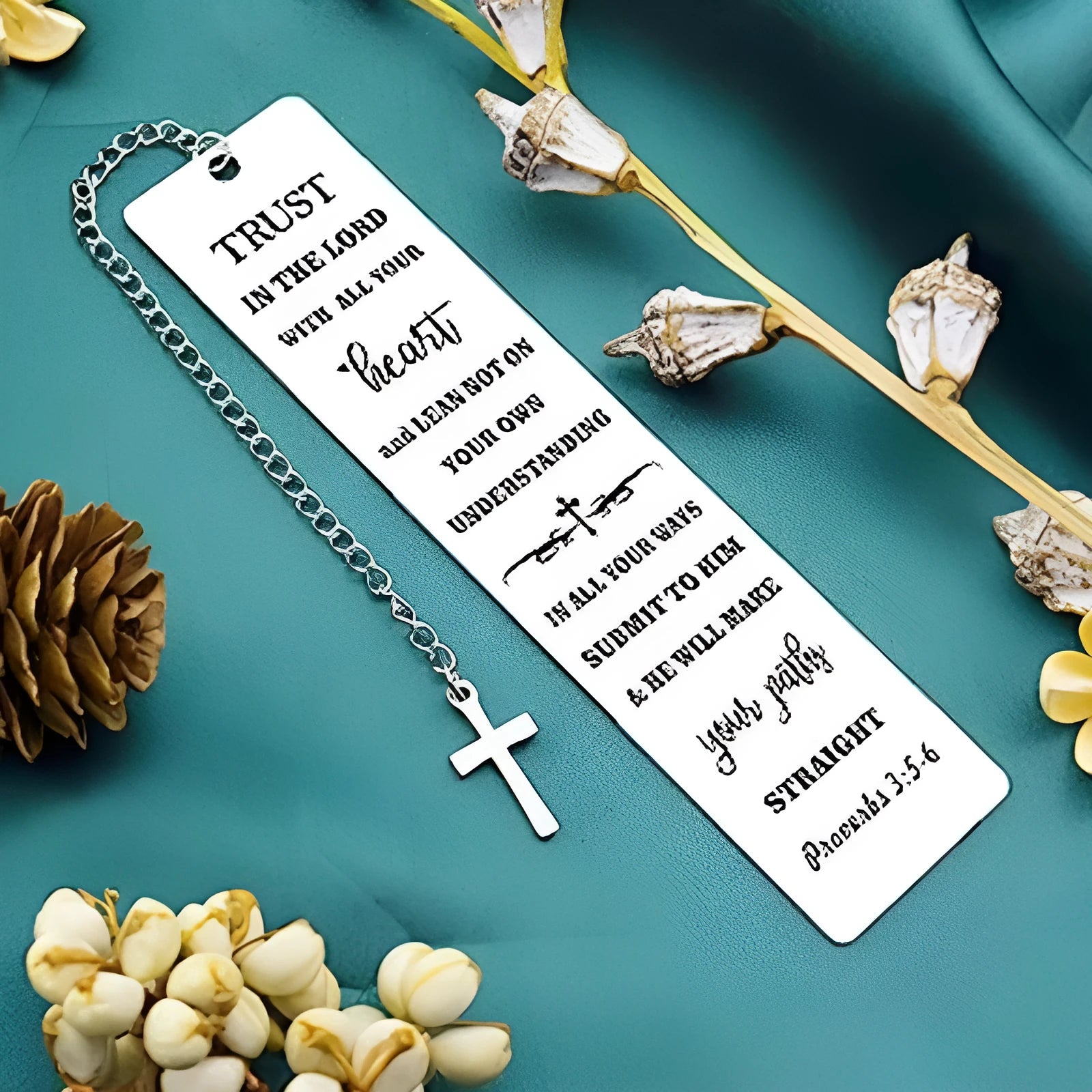 Stainless steel Bible verse bookmark with European style design and metallic finish