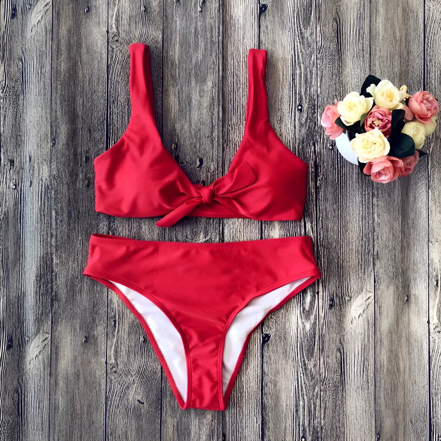 Pure colour bikini set in European and American style with sleeveless design