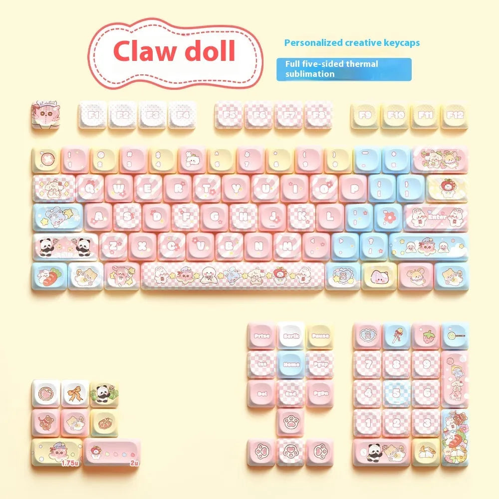 Clip Doll anime character mechanical keyboard key cap set with sublimation printing in boxed presentation