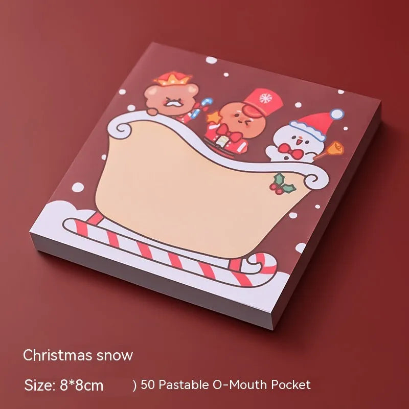 Christmas cartoon sticky notes set showing eight festive designs including bear, elf, and Santa Claus